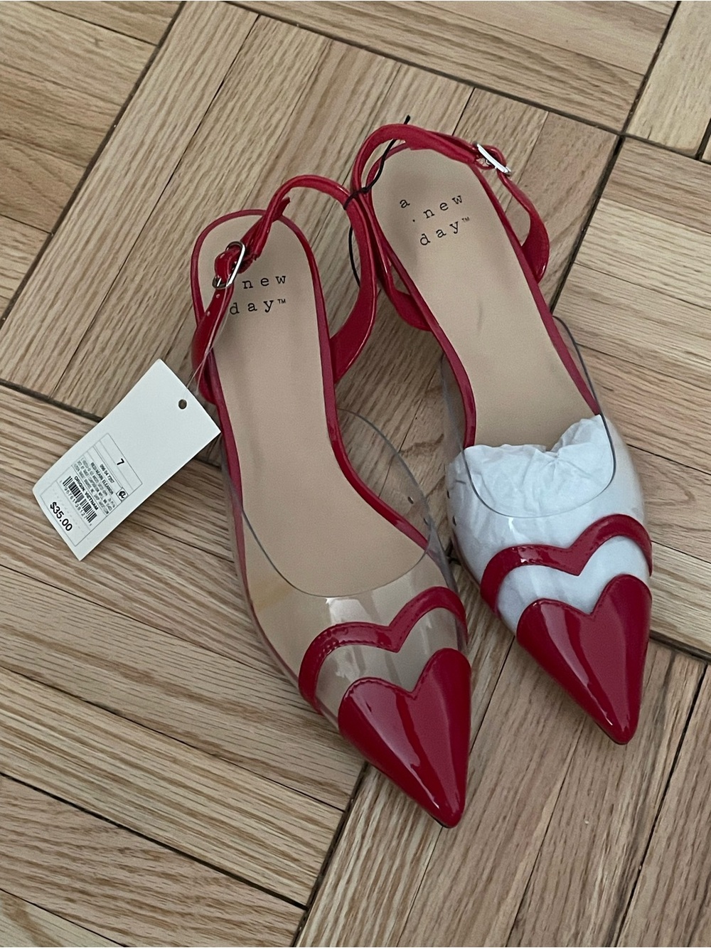 a new day Red Patent Pointed Slingback Flats with Heart Detail